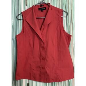 Jones New York Coral Button Up V-neck Sleeveless Blouse, Non-Iron, 12